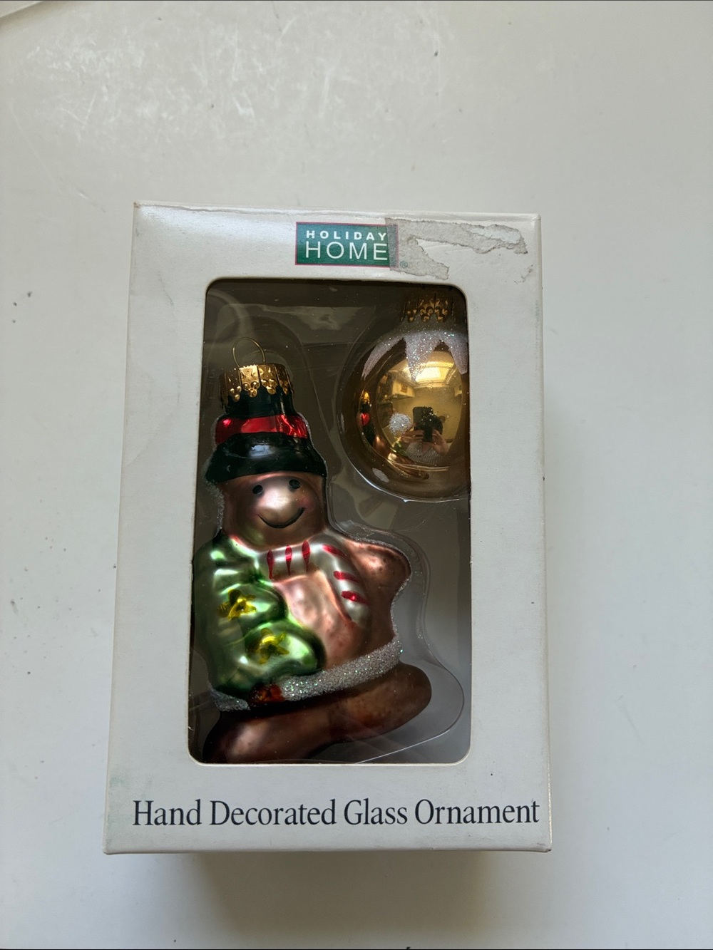 Hand-Decorated Glass Snowman and Gold Polka Dot Ornaments